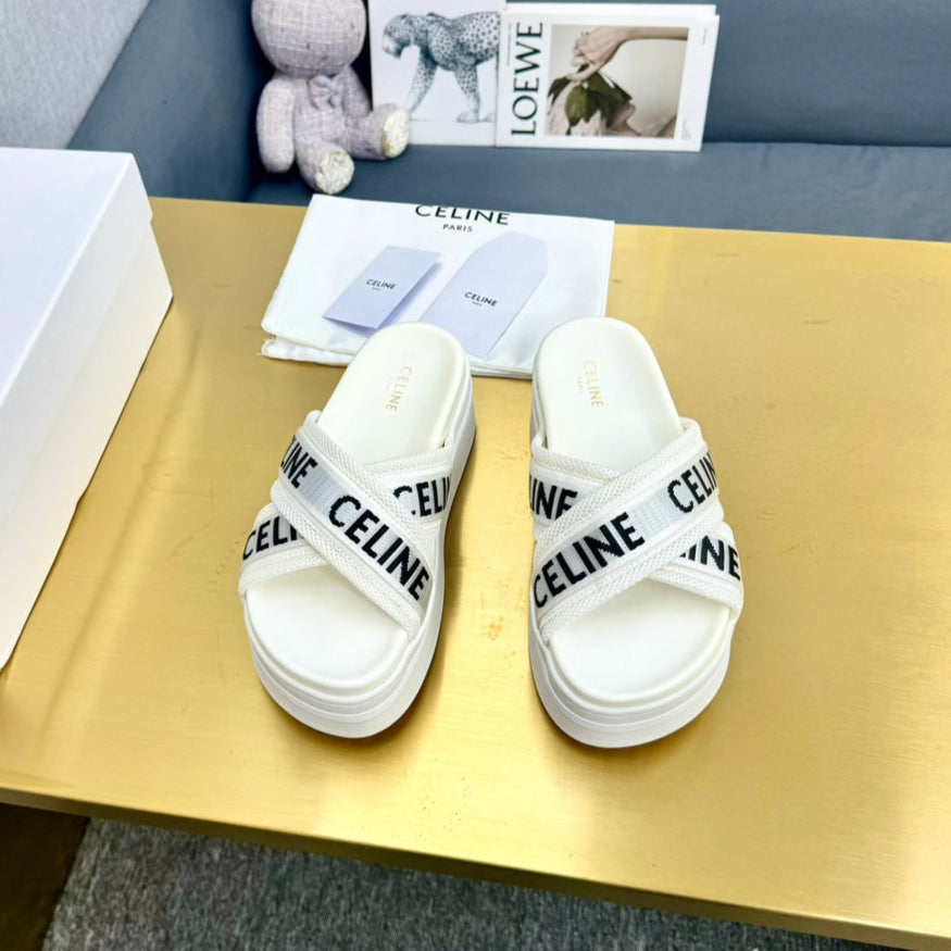 Celine Celine Block Slide White Fabric with Rubber 238138