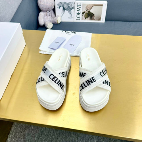 Celine Celine Block Slide White Fabric with Rubber 238138