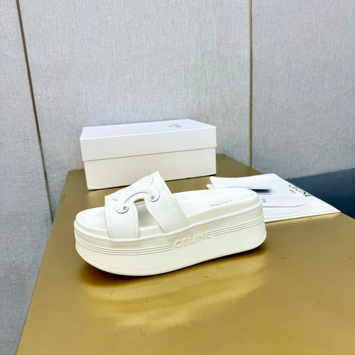Celine Celine Platform Slide White Leather 238140