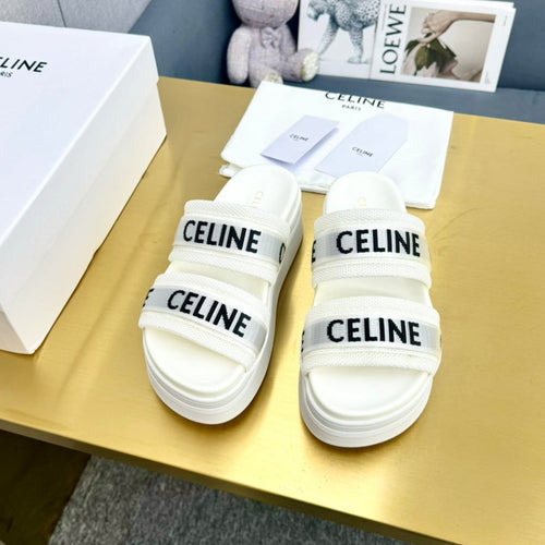 Celine Celine Flatform Dad Sandal Mule White Fabric with Rubber 238141