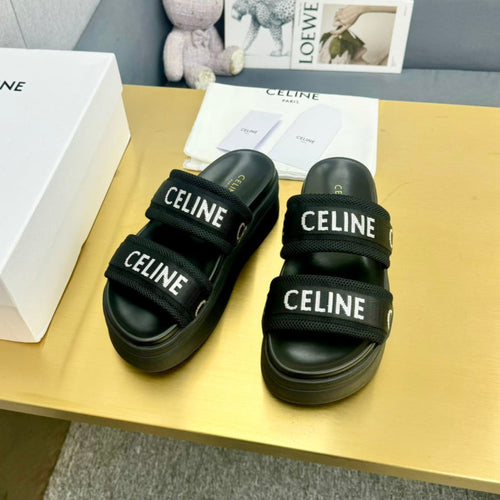 Celine Celine Flatform Dad Sandal Mule Black Fabric with Rubber 238142