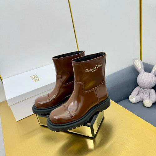 DIOR Ankle Boot In Glossy Brown Red Cowhide 111760