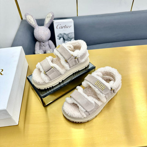 DIOR  DIORact Sandal In Light Grey Suede And Wool Fleece Lining 111044