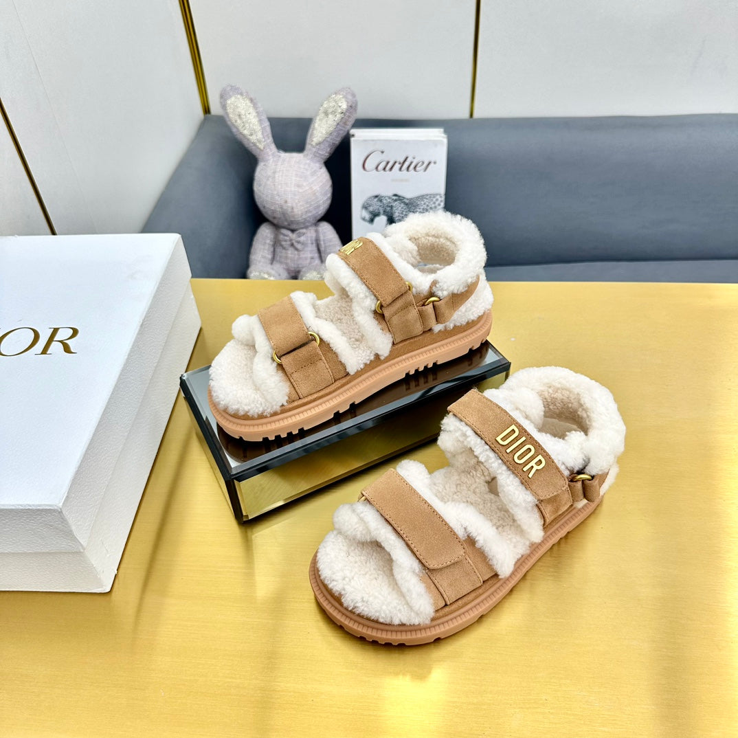 DIOR  DIORact Sandal In Brown Suede And Wool Fleece Lining 111048