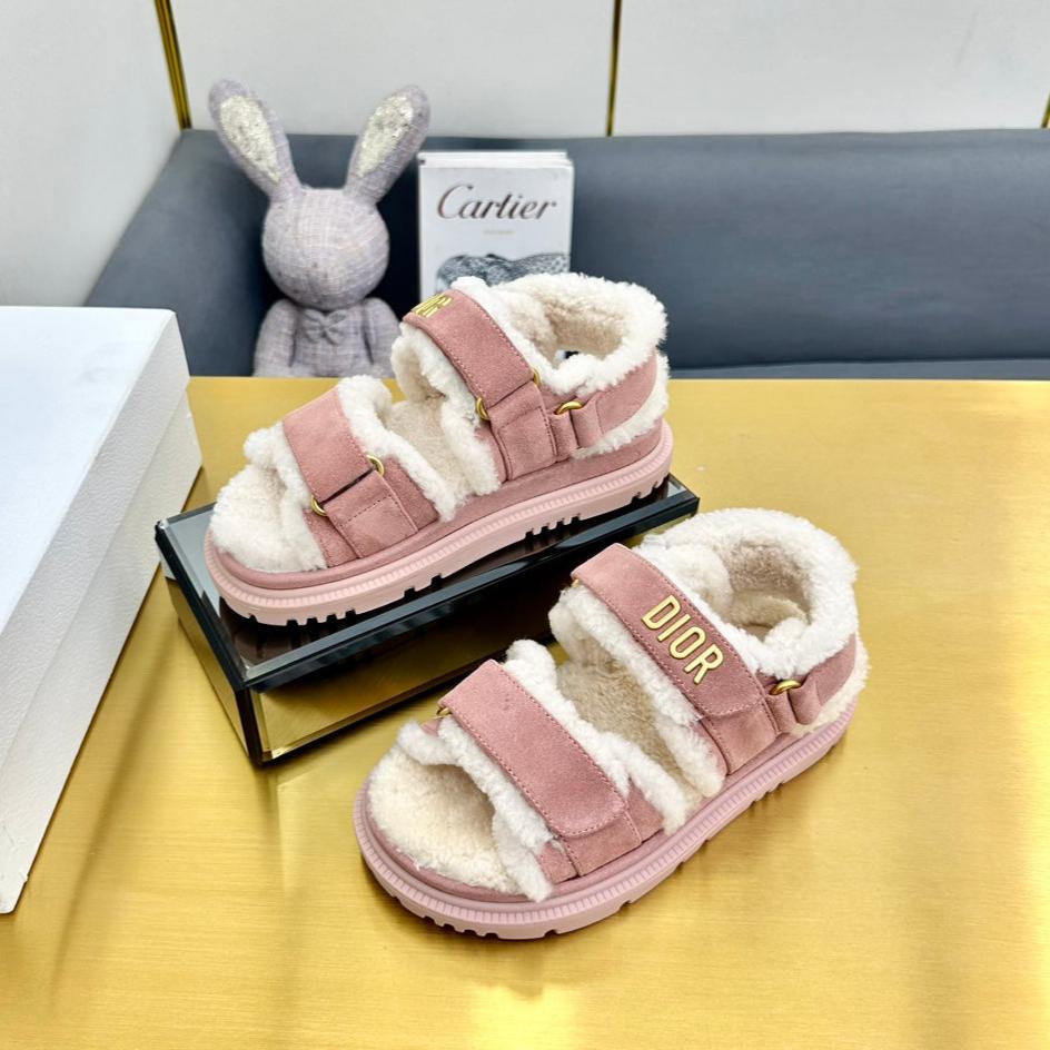 DIOR  DIORact Sandal In Rose Pink Suede And Wool Fleece Lining 111052