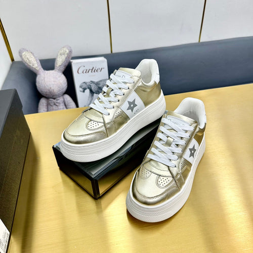 DIOR Star Platform Sneaker In Gold Mix White Calfskin 111092