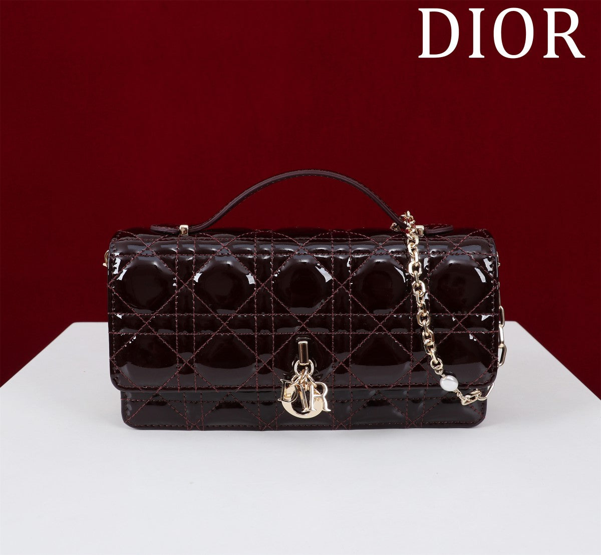 DIOR my mini 21 wine red patent calfskin