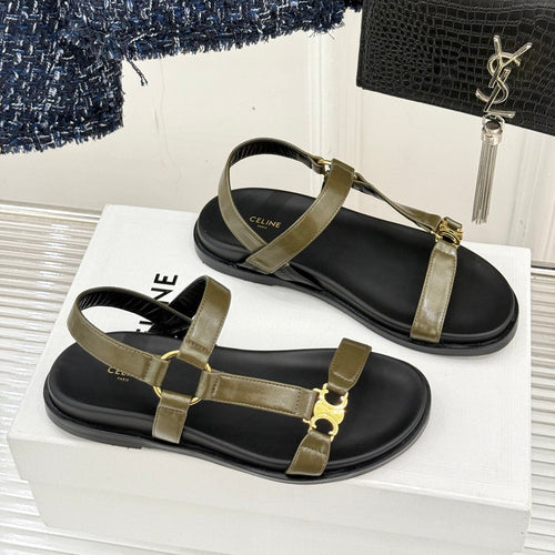 Celine CELINE Maud Sandal Moss Green Leather 285902