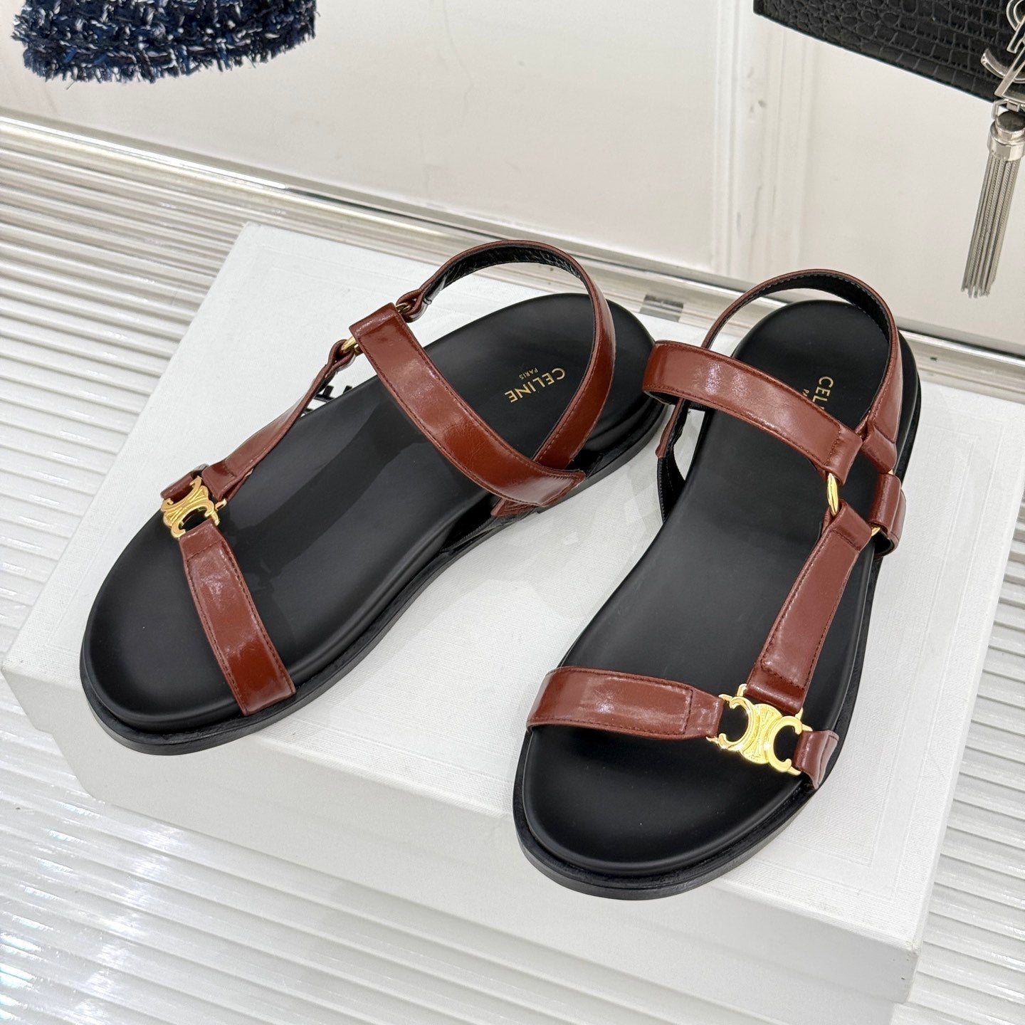 Celine CELINE Maud Sandal Red Brown Leather 285903
