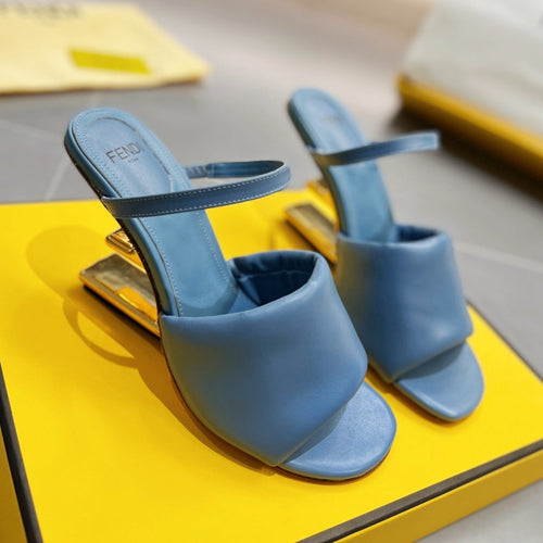 FENDI FENDI BAGUETTE HIGH-HEEL SANDALS 8 CM IN CERULEAN BLUE CALFSKIN