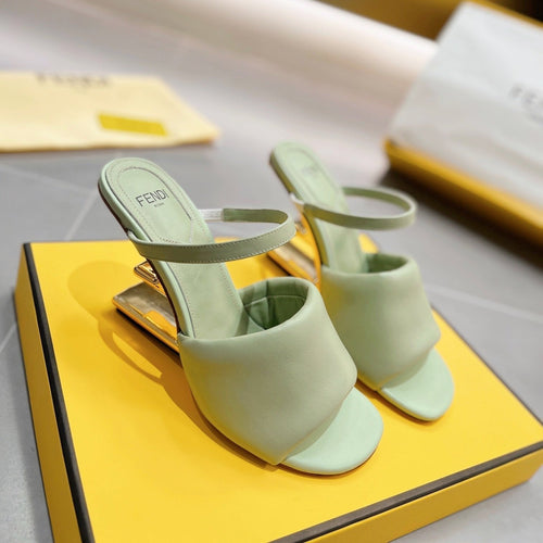 FENDI FENDI BAGUETTE HIGH-HEEL SANDALS 8 CM IN MINT GREEN CALFSKIN