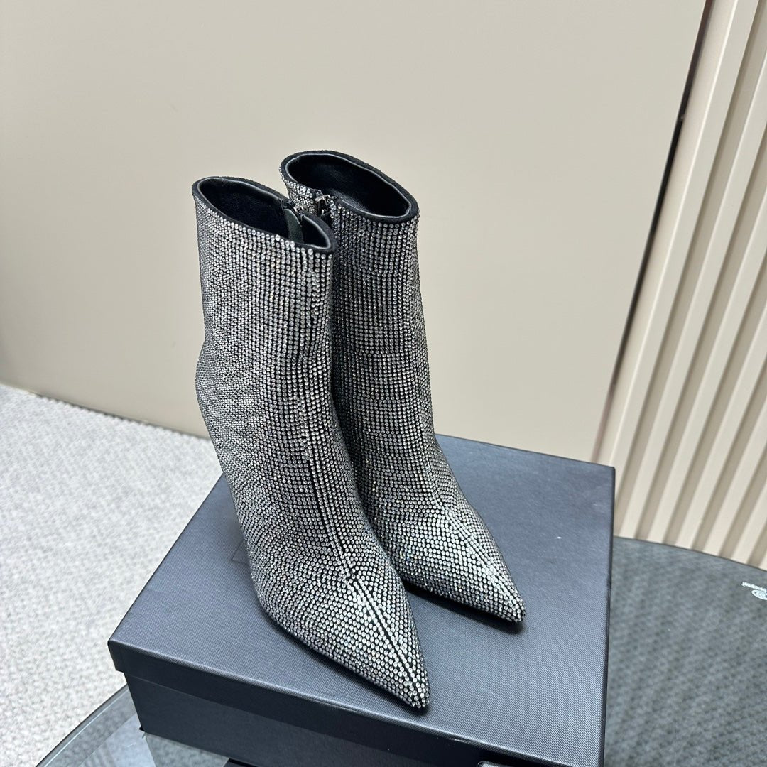 Saint Laurent SL OPYUM GLITTER HEELED BOOT BLACK CALFSKIN