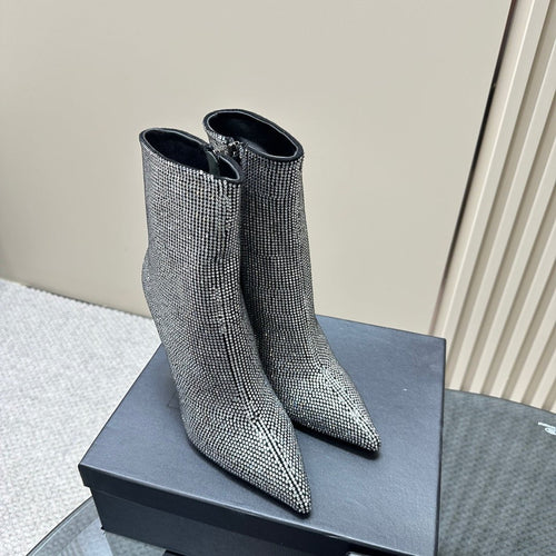 Saint Laurent SL OPYUM GLITTER HEELED BOOT BLACK CALFSKIN