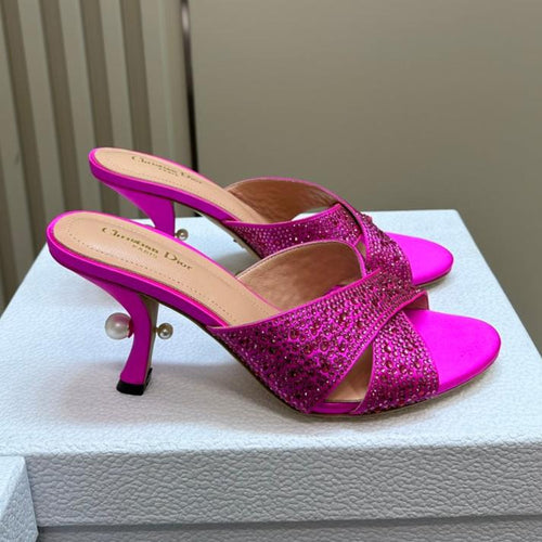 DIOR Tribales Heeled Slide 80mm Dark Pink Lambskin And Studded With Stones