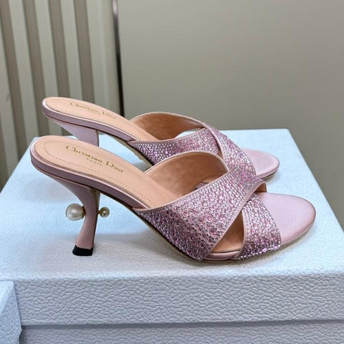 DIOR Tribales Heeled Slide 80mm Light Pink Lambskin And Studded With Stones