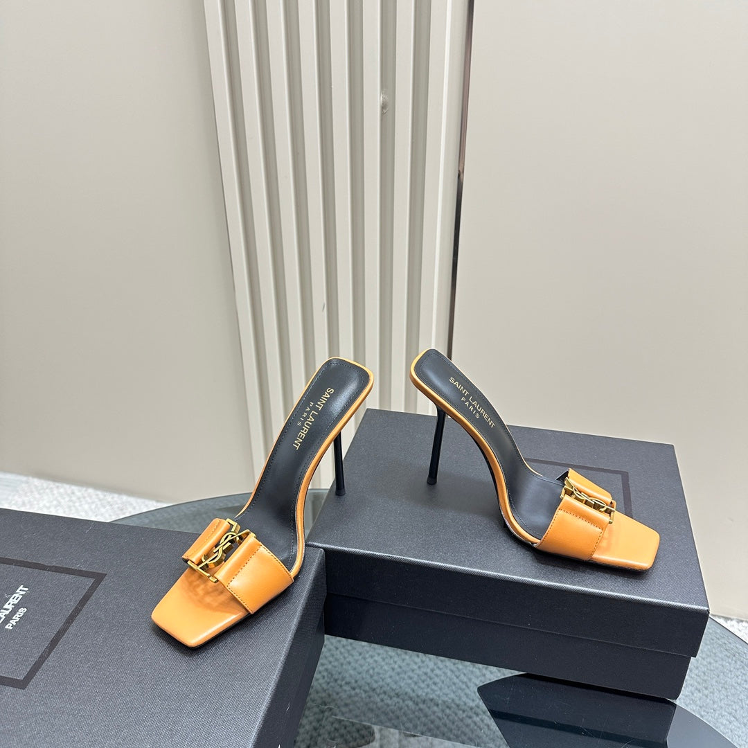Saint Laurent SL BABYLONE SLIDE PUMPS 115 MERIGOLD CALFSKIN