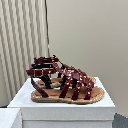 Celine TRIUMPH FLAT SANDALS IN GARNET RED CALFSKIN