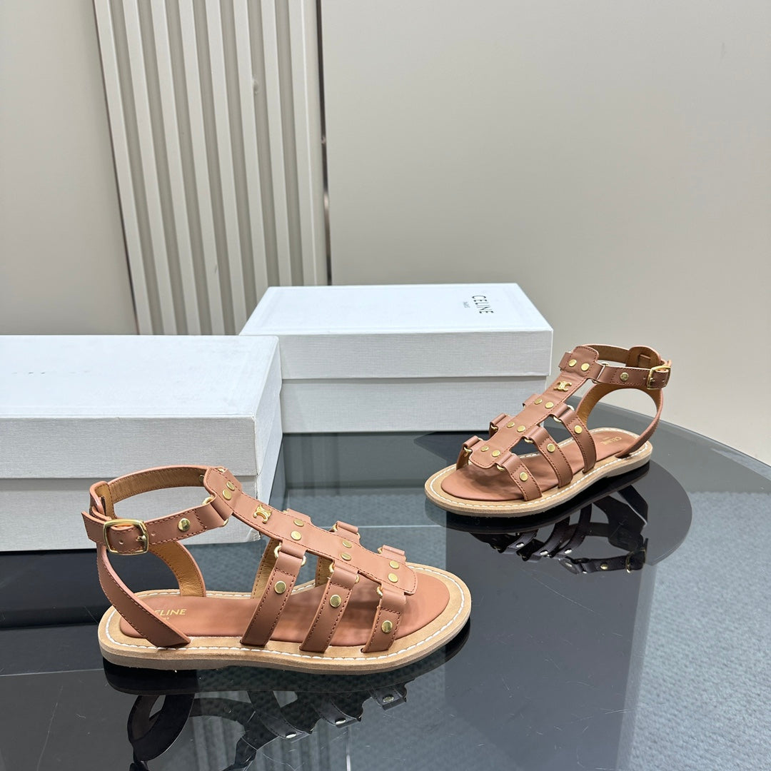 Celine TRIUMPH FLAT SANDALS IN DESERT SAND CALFSKIN