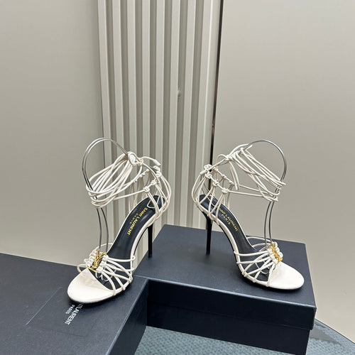 Saint Laurent SL BABYLONE SANDALS 105 WHITE LAMBSKIN