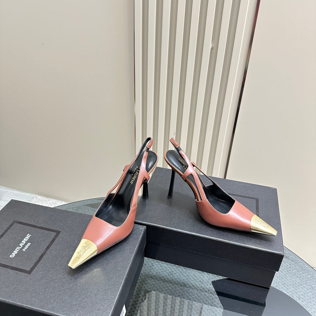 Saint Laurent SL JEANNE SLINGBACK PUMPS BRICK CALFSKIN