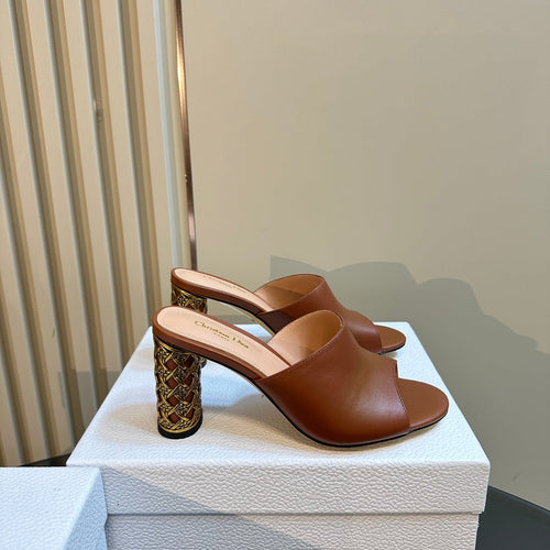 DIOR Icon Heeled Slide 95mm Brown Calfskin