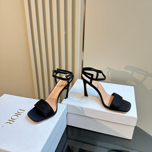 DIOR Dway Heeled Sandal 105mm Black Silk And Lambskin