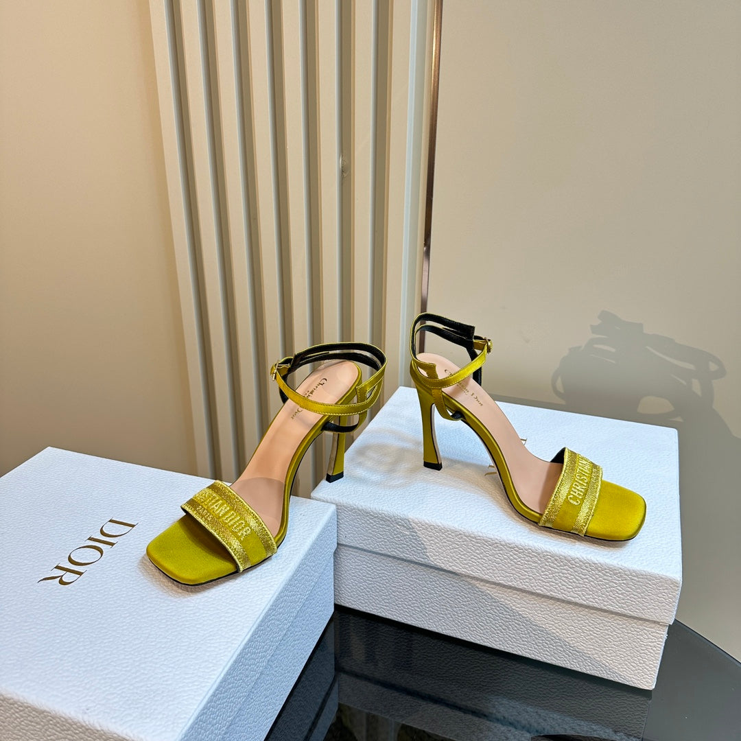 DIOR Dway Heeled Sandal 105mm Yellow Silk And Lambskin