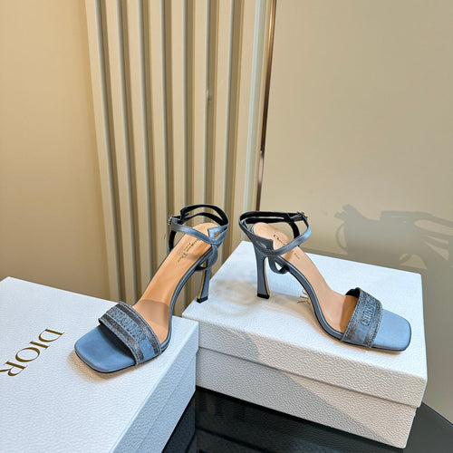 DIOR Dway Heeled Sandal 105mm Blue Silk And Lambskin