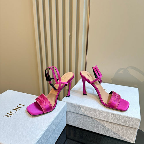 DIOR Dway Heeled Sandal 105mm Dark Pink Silk And Lambskin