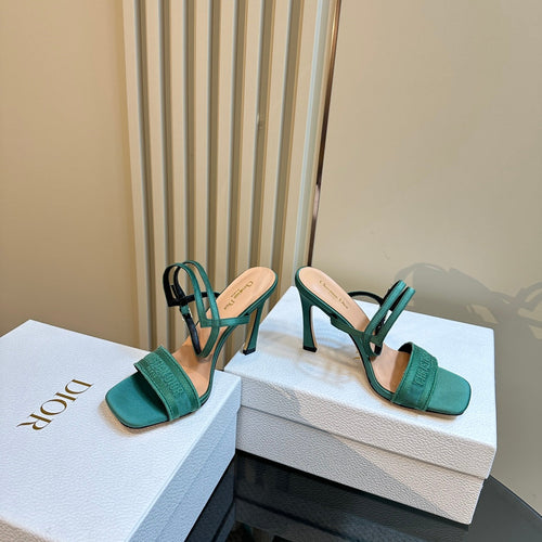 DIOR Dway Heeled Sandal 105mm Green Silk And Lambskin