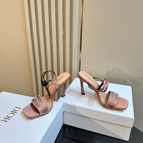 DIOR Dway Heeled Sandal 105mm Pink Silk And Lambskin