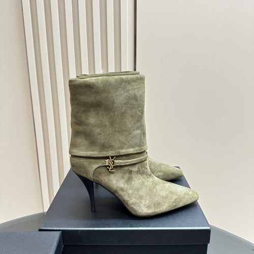 Saint Laurent NIKI BOOTIES IN BASIL GREEN SUEDE