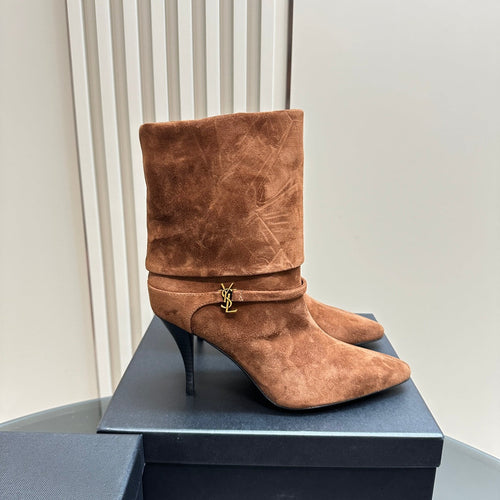 Saint Laurent NIKI BOOTIES IN ASH BROWN SUEDE