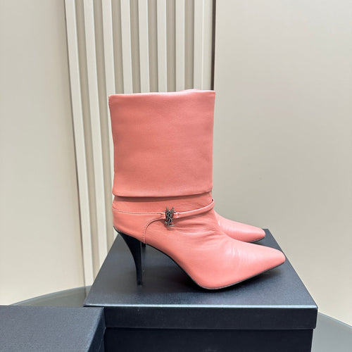 Saint Laurent NIKI BOOTIES IN CORAL SHEEPSKIN