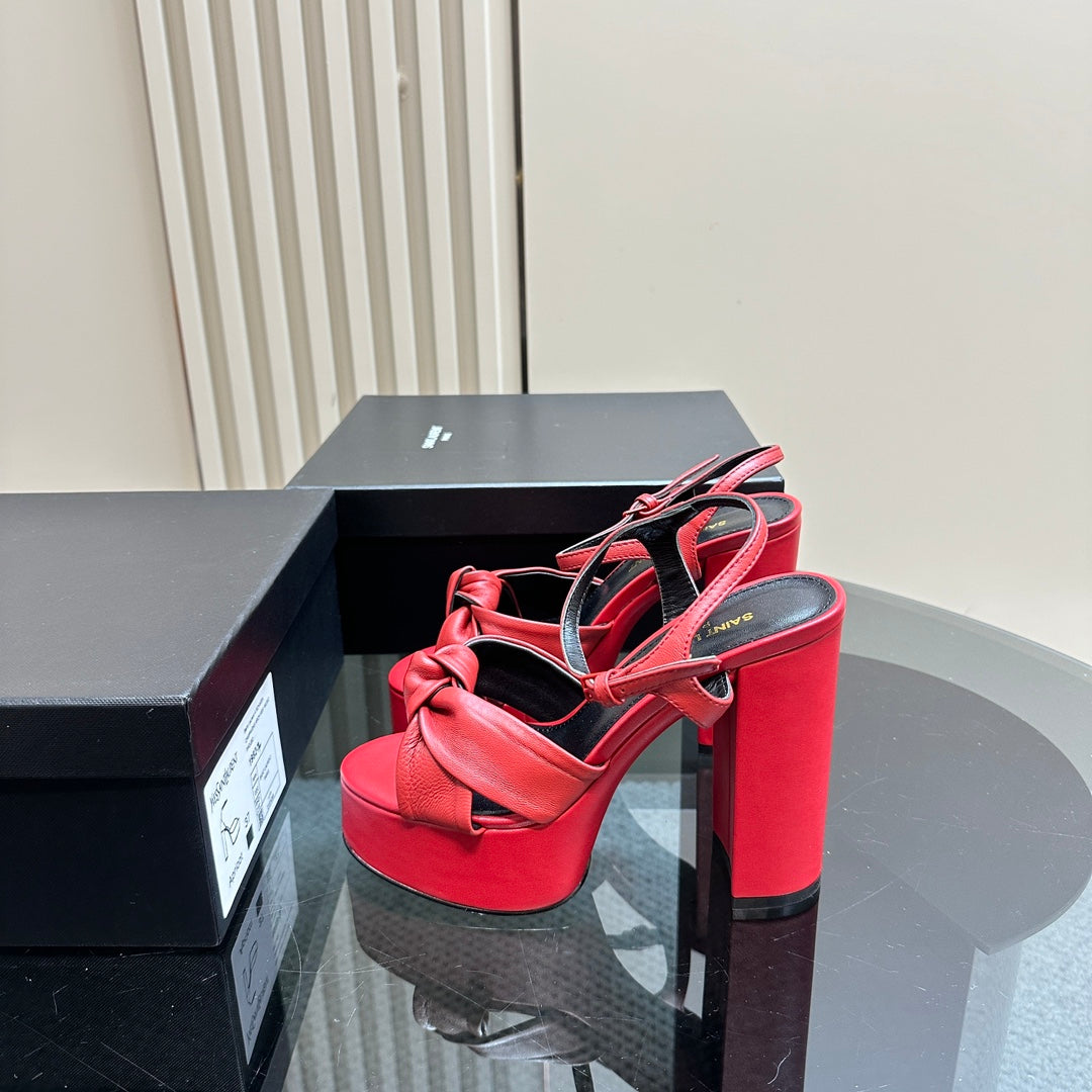 Saint Laurent BIANCA PLATFORM SANDALS IN RED LAMBSKIN