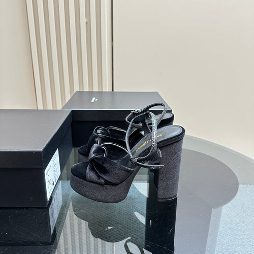 Saint Laurent BIANCA PLATFORM SANDALS IN BLACK VELVET