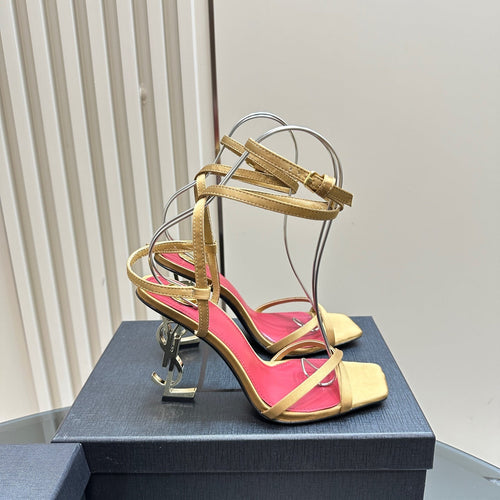 Saint Laurent OPYUM HIGH SANDALS IN GOLD SILK