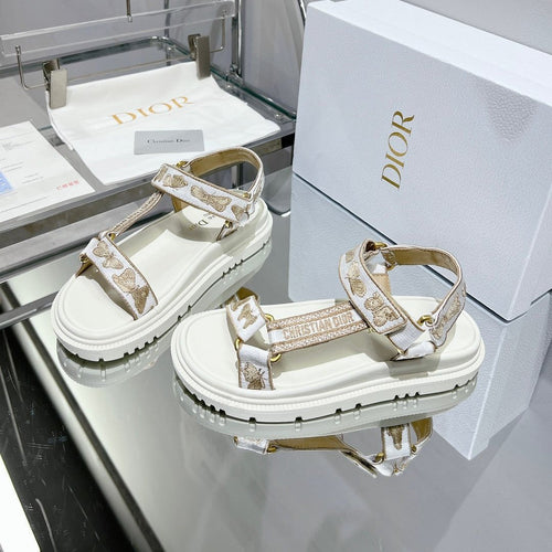 DIOR D-Wave Sandal In Dark Beige Mix White Cowhide 100757