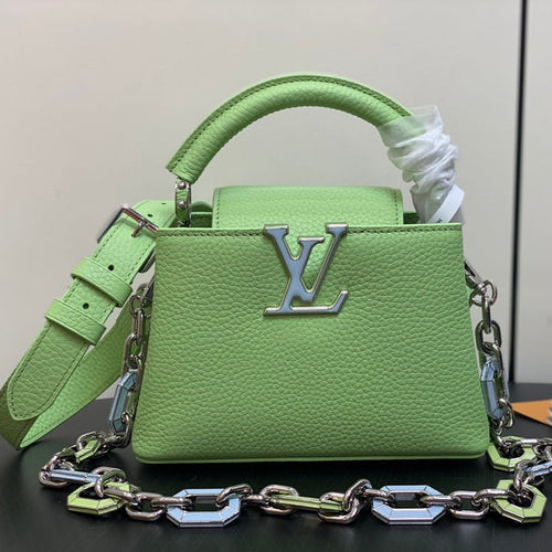 Louis Vuitton CAPUCINES MINI 21 GREEN TAURILLON TURQUOISE SILVER HARDWARE