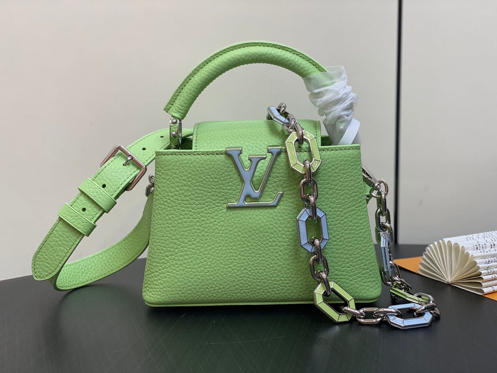 Louis Vuitton CAPUCINES MINI 21 GREEN TAURILLON TURQUOISE SILVER HARDWARE