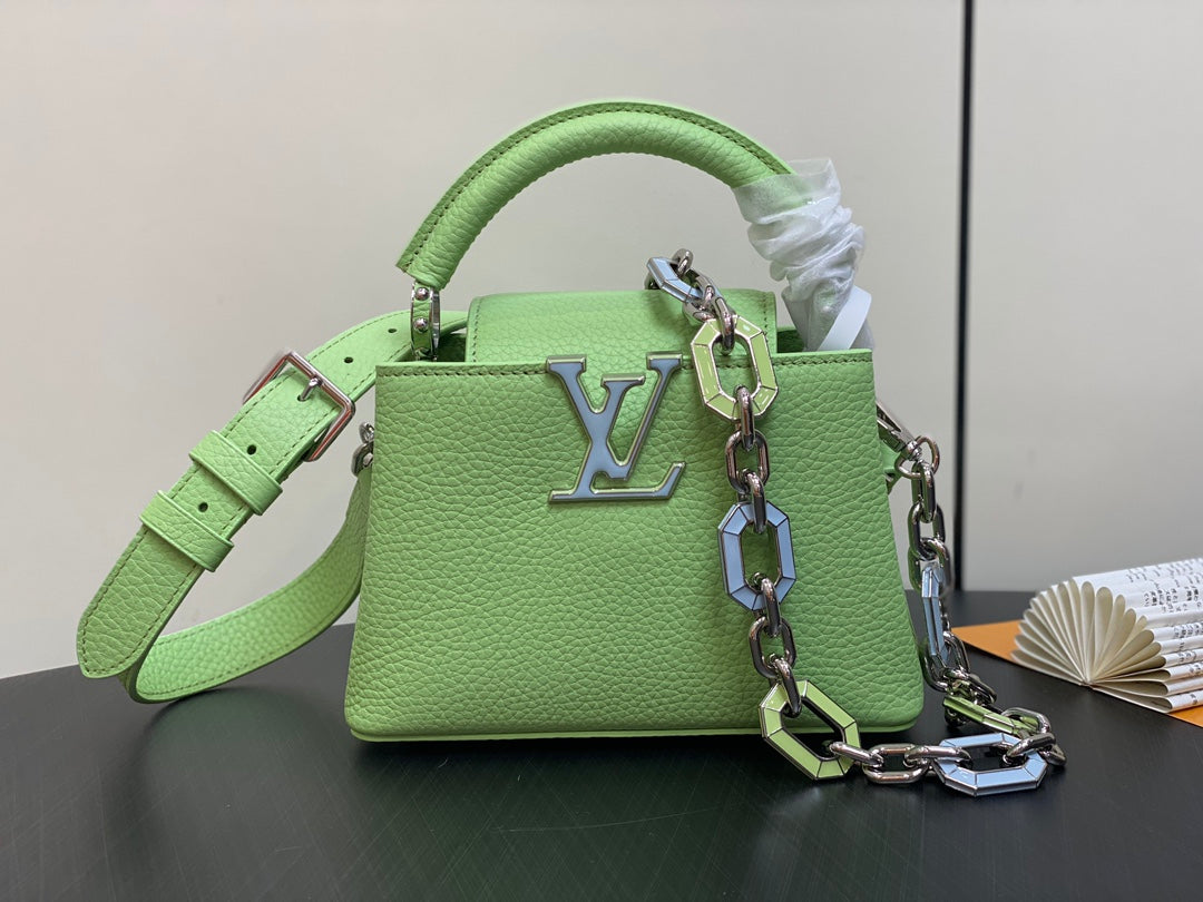 Louis Vuitton CAPUCINES MINI 21 GREEN TAURILLON TURQUOISE SILVER HARDWARE