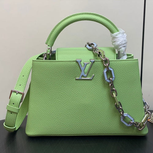 Louis Vuitton capucines mm 31.5 green taurillon leather turquoise silver hardware