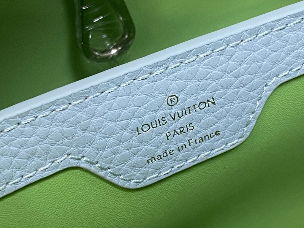 Louis Vuitton capucines mm 31.5 green taurillon leather turquoise silver hardware
