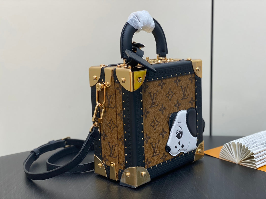 Louis Vuitton MINI SQUARE TRUNK 17 DOG PRINT IN BROWN MONOGRAM REVERSE CANVAS