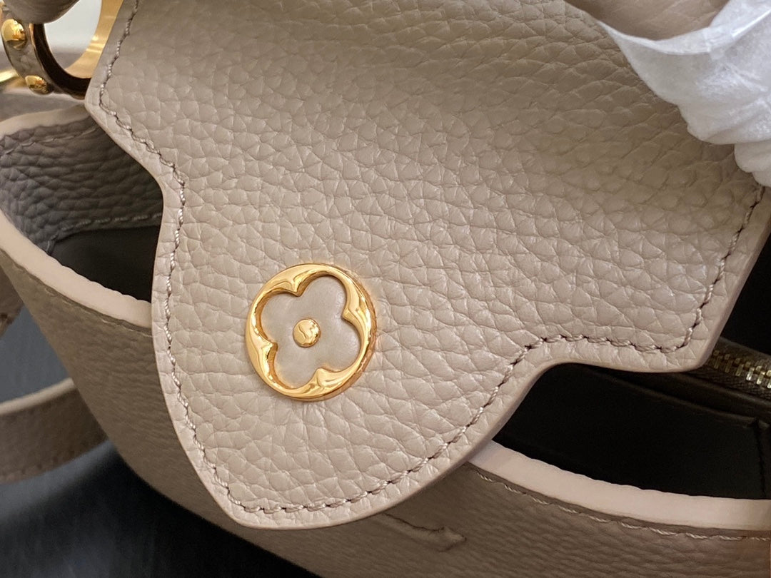 Louis Vuitton CAPUCINES MINI 21 IN KHAKI BROWN TAURILLON