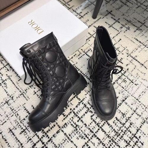 DIOR D-Unit Ankle Boot Plain Black Calfskin