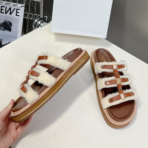 Celine TIPPI SLIDE IN SHEARLING AND CALFSKIN TAN / NATURAL