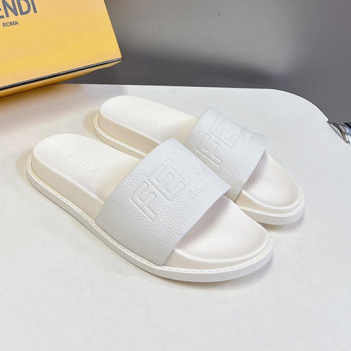 FENDI FENDI ROMA SLIDES IN WHITE LAMBSKIN LEATHER