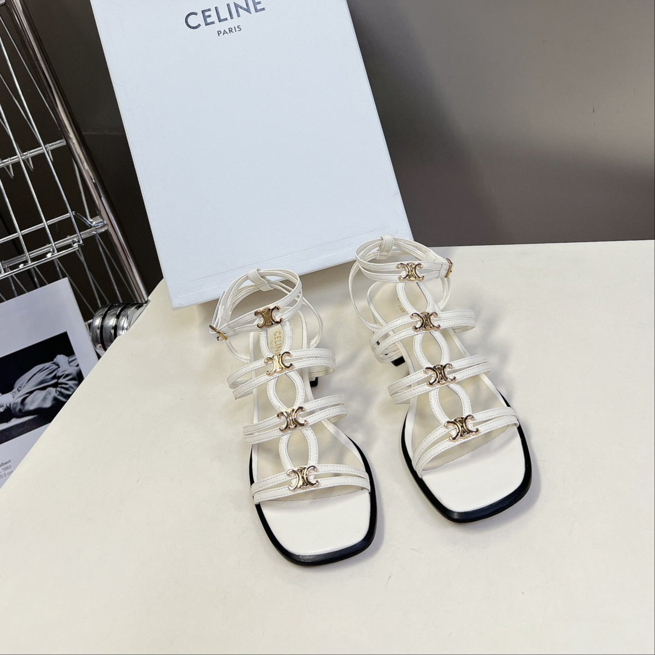 Celine CELINE Sandals Clemence Multi White Leather