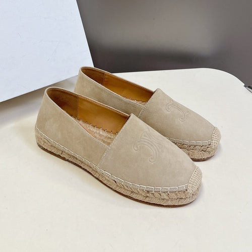 Celine LOAFER IN OAT TAN SUEDE AND WOVEN RAFFIA